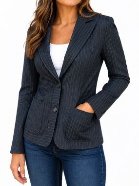 SHIN CHOI Gray Pinstripe 2-Button Collared Blazer‎ Jacket Size 4